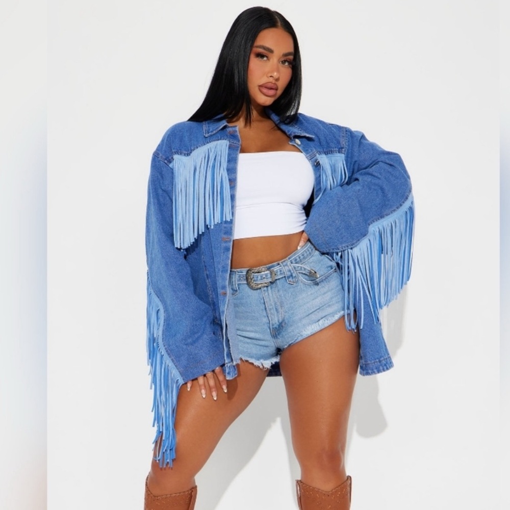 Oversized Denim Fringe Jacket